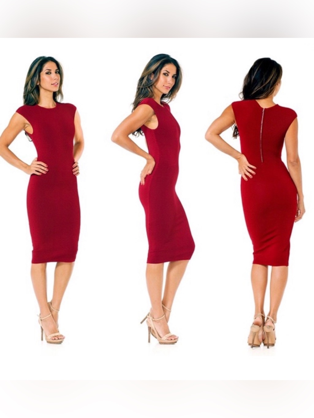 Torn By Ronny Kobo Kikimoro Bodycon Sheath Midi Dress Wine Red Cocktail $378 S